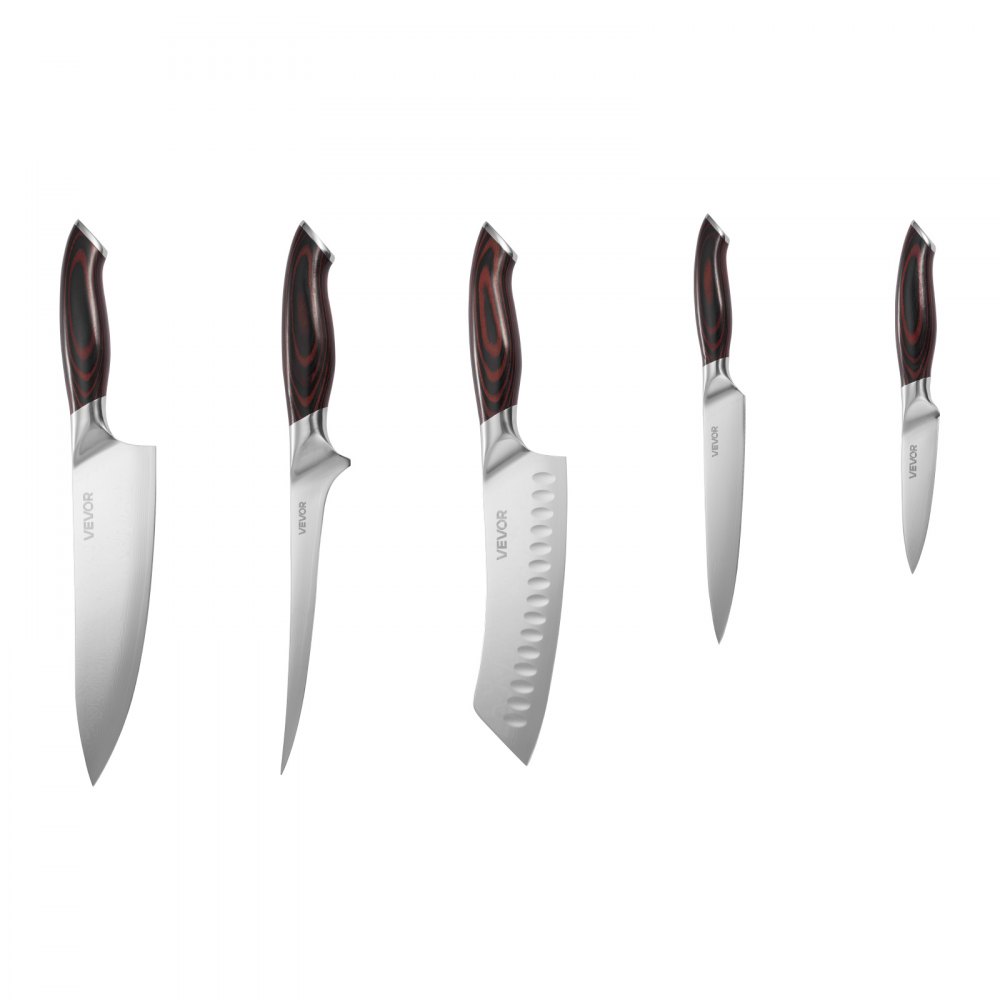 VEVOR Küchenmesserset 5-tlg. Set, Messer aus hochkohlenstoffhaltigem Edelstahl, langlebig & rostbeständig, Küchenbesteck mit ergonomischem & bruchfestem Griff für präzises Schneiden