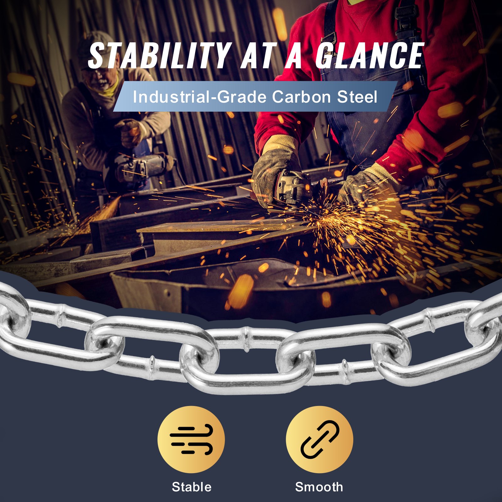 VEVOR Proof Coil Chain, 5/16" x 92', 1667 lbs sichere Arbeitslast, verzinkte, geprüfte Coil Chain mit zwei Schnellgliedern, verzinkte Gliederkette aus Karbonstahl zum Schleppen, Aufhängen, Camping, Schleppen von Haustieren