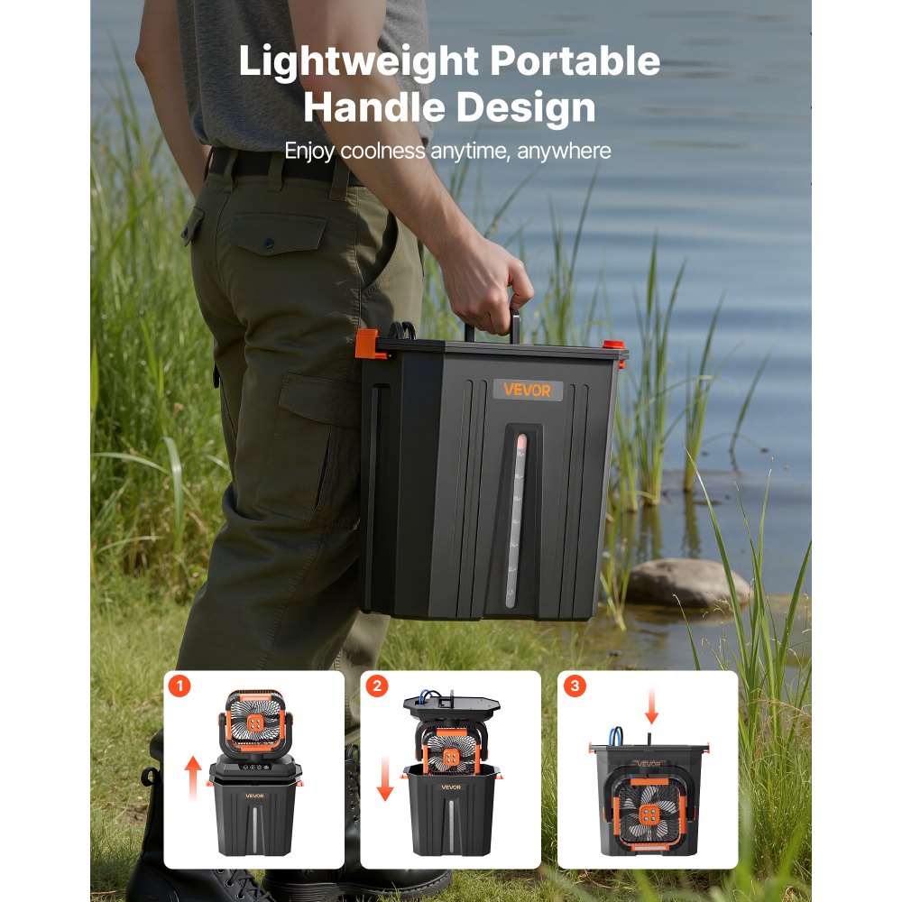 VEVOR Misting Fan, 2400RPM Motor Camping Misting Fan, Mister Cooling Fans with 12L Water Tank, 20000mAh Battery, 4-Speed Wind & 3 Lighting Modes, Water Cooling Fans for Indoor, Outdoor, Patio