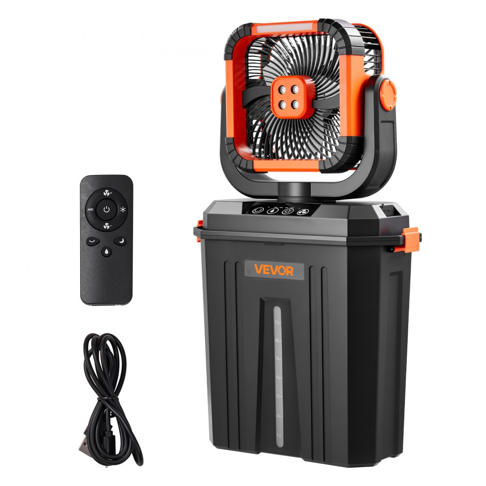 VEVOR Akku Camping Ventilator, 2400 U/min Motor, Outdoor Nebelventilator mit 12-L-Wassertank, 20000-mAh-Akku, 4 Gänge & 3 Beleuchtungsmodi, Wasserkühlung Nebelfan für Camping, Angeln, Reisen