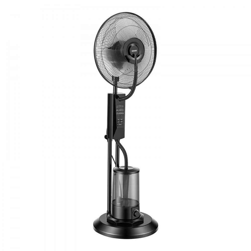 VEVOR Standventilator mit Sprühnebel, 75 W Ventilator mit 3 L Wassertank, 3 Windstufen, Timer & Fernbedienung, Luftbefeuchter mit Sprühsystem für Innen & Außen Garage, Terrasse, Wohnzimmer, 3 Modi