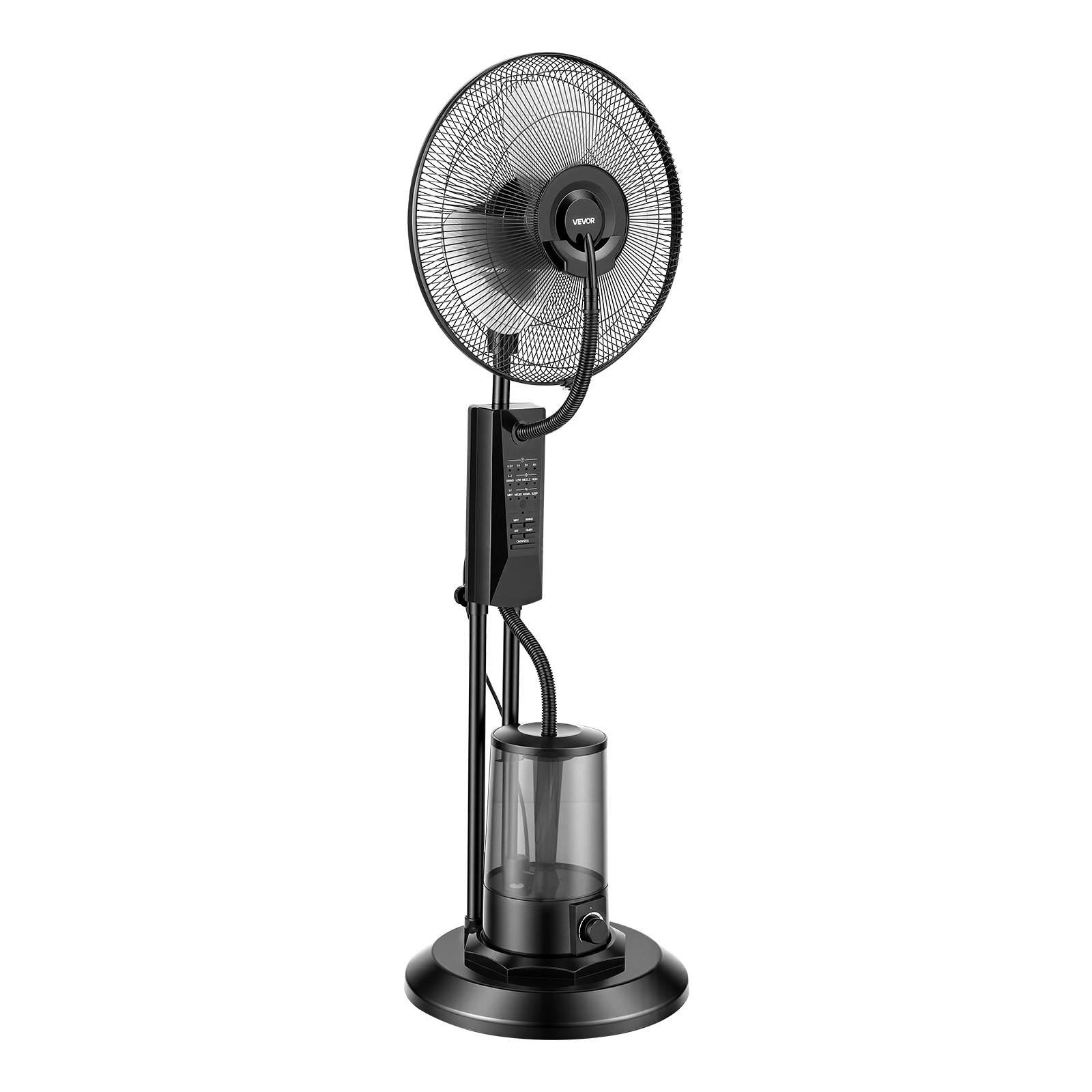 VEVOR Standventilator mit Sprühnebel, 75 W Ventilator mit 3 L Wassertank, 3 Windstufen, Timer & Fernbedienung, Luftbefeuchter mit Sprühsystem für Innen & Außen Garage, Terrasse, Wohnzimmer, 3 Modi