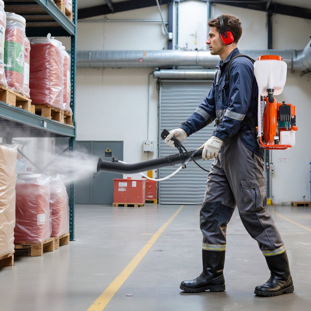 VEVOR Rucksack-Nebelsprühgerät, 63 cc, 3 PS-Motor, gasbetriebener Nebelsprüher mit 16 L-Tank, Pulver- & Flüssigkeitsnebelsystem, für Gartenarbeit & Landwirtschaft, Gemüsegewächshäuser