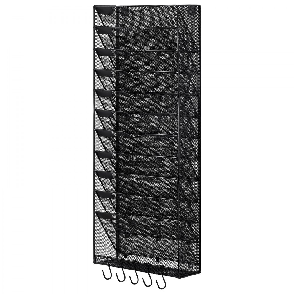 VEVOR Wall-Mounted Newspaper Holder, 1 pc. Brochure Holder with 12 Compartments, Wall-Mounted Metal Organizer, Magazine Holder for Magazines, Paper and Documents, File Organizer for Office