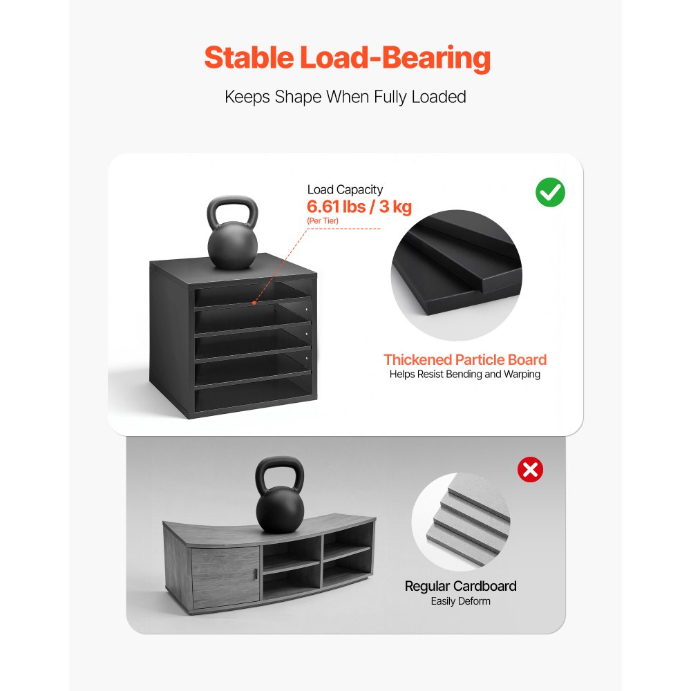 VEVOR Literature Organizer, 5 Compartments Office Mailbox with Adjustable Shelves, Wooden Mailbox Sorter with MDF, Countertop Office Home Classroom Storage Organizer for File, Document, Paper, Black