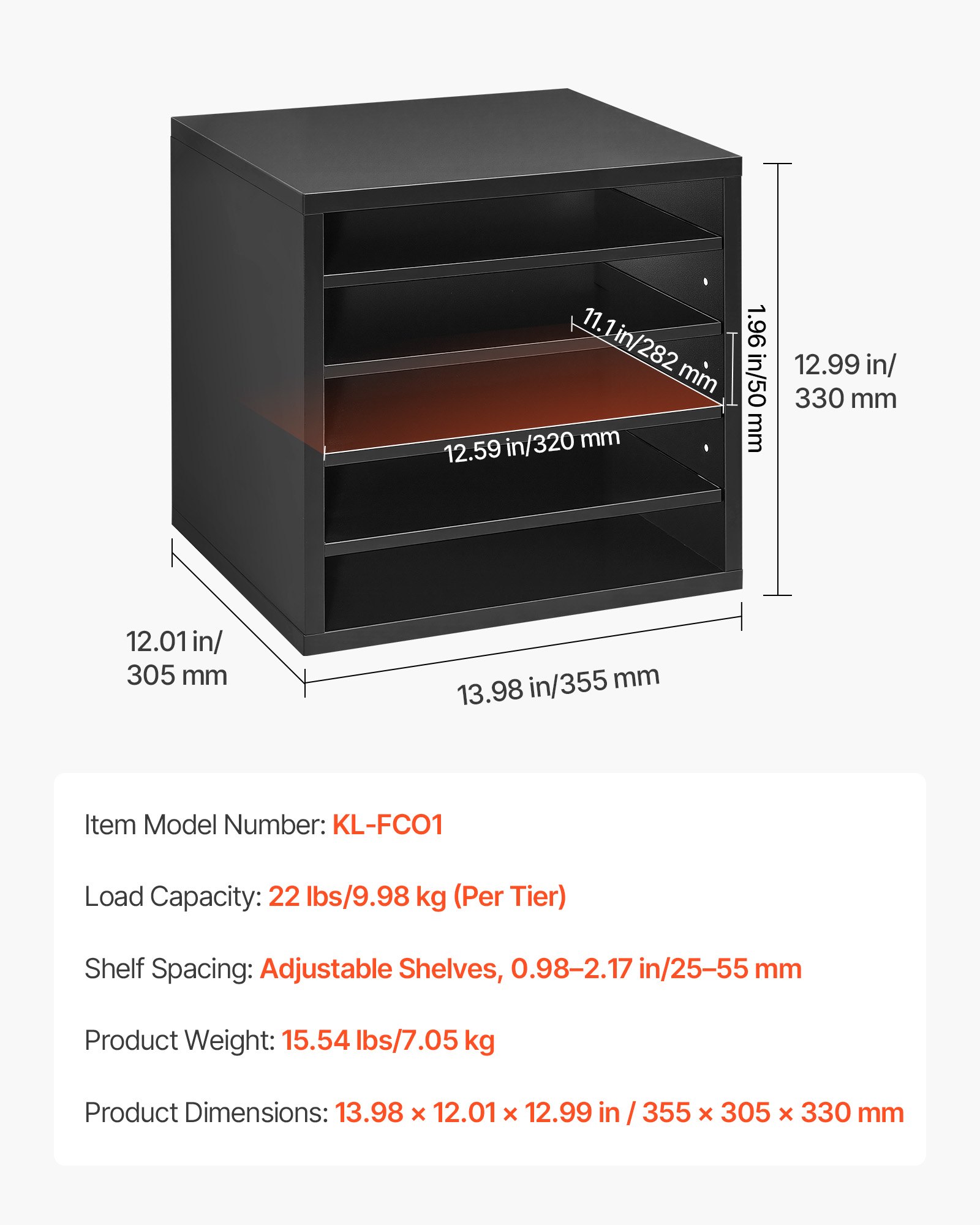 VEVOR Literature Organizer, 5 Compartments Office Mailbox with Adjustable Shelves, Wooden Mailbox Sorter with MDF, Countertop Office Home Classroom Storage Organizer for File, Document, Paper, Black