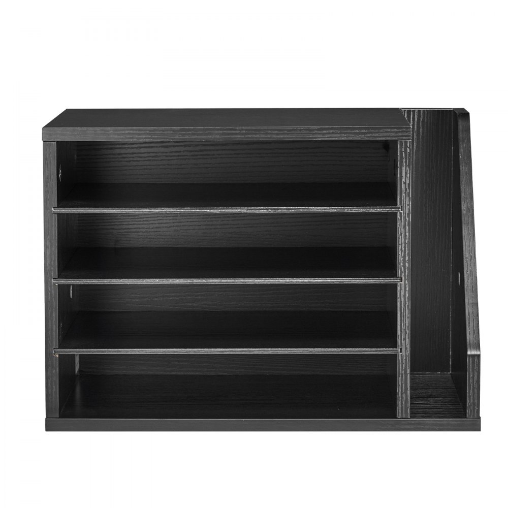 VEVOR Literature Organizer, 4 Compartments Office Mailbox with Detachable Shelves, Wooden Mailbox Sorter with Side Vertical Storage, Countertop Office Home Organizer for File, Document, Paper, Black