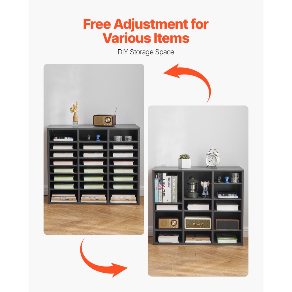 VEVOR Literature Organizer Document Tray with 24 Compartments & Adjustable Shelves, File Sorter Letter Tray Document Storage Made of Chipboard and MDF, Storage for Office Classroom Gray