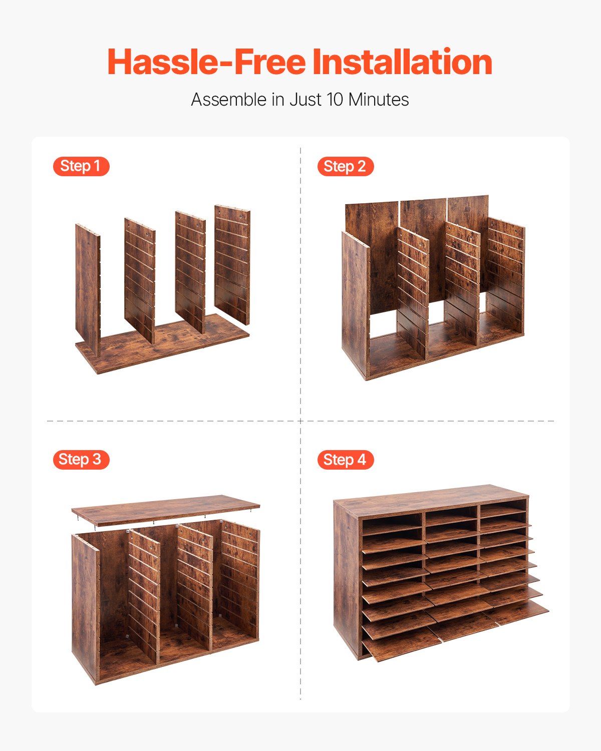 VEVOR Literature Organizer Document Tray with 27 Compartments & Removable Shelves, File Sorter Letter Tray Made of Wood, Chipboard, Storage for Office Classroom File Sorter Dark Brown