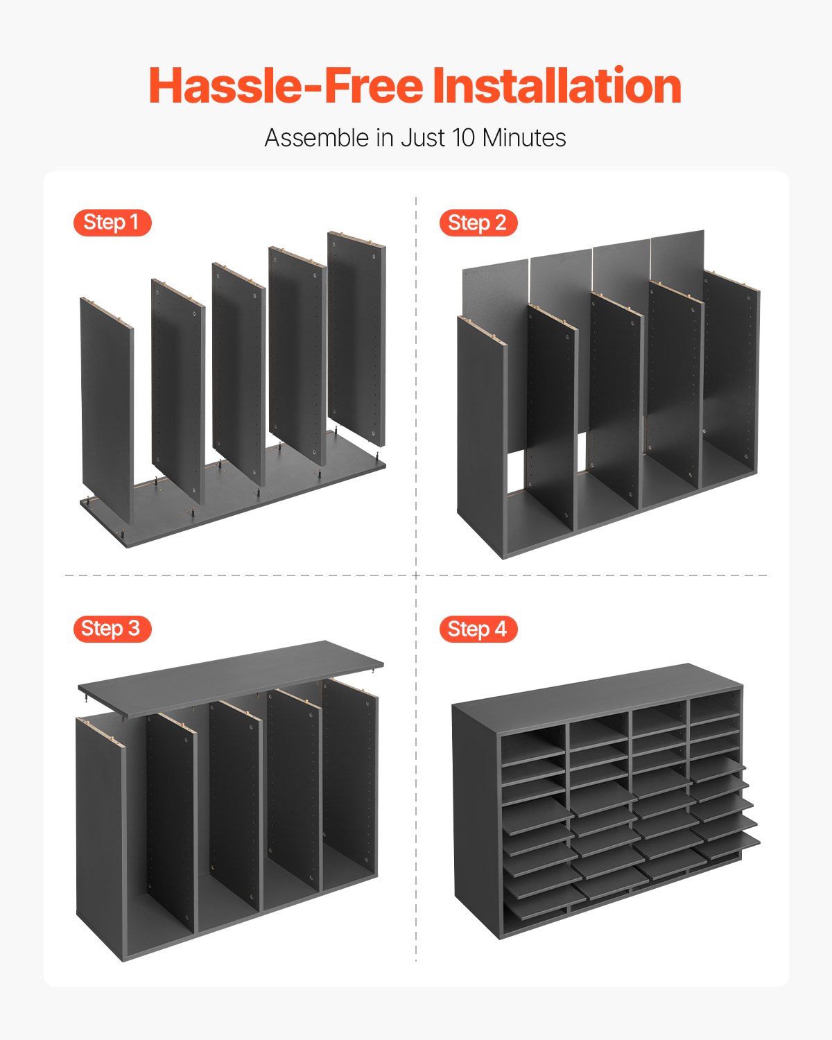 VEVOR Literature Organizer Document Tray with 36 Compartments & Adjustable Shelves, File Sorter Letter Tray Document Storage Made of Medium Density Fiberboard, Storage for Office Classroom Gray