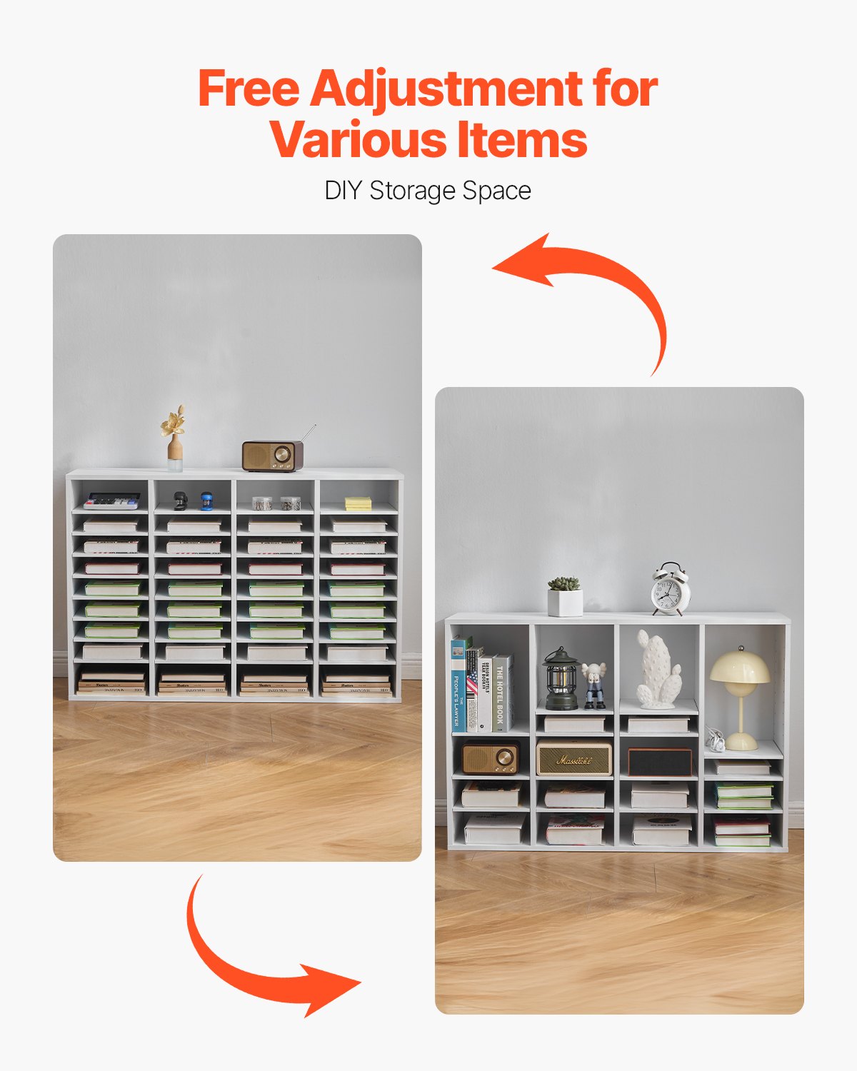 VEVOR Literatur-Organizer Dokumentenablage mit 36 Fächern & einstellbaren Regalen, Aktensortierer Briefablage Dokumentenlager aus Spanplatten und MDF, Aufbewahrung für Büro Klassenzimmer Weiß