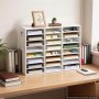 VEVOR Wood Literature Organizer 24 Compartments Office Mailboxes White, Countertop Literature Sorter for Files Documents Papers, with Adjustable Shelves, for Office, Home, Classroom Organization