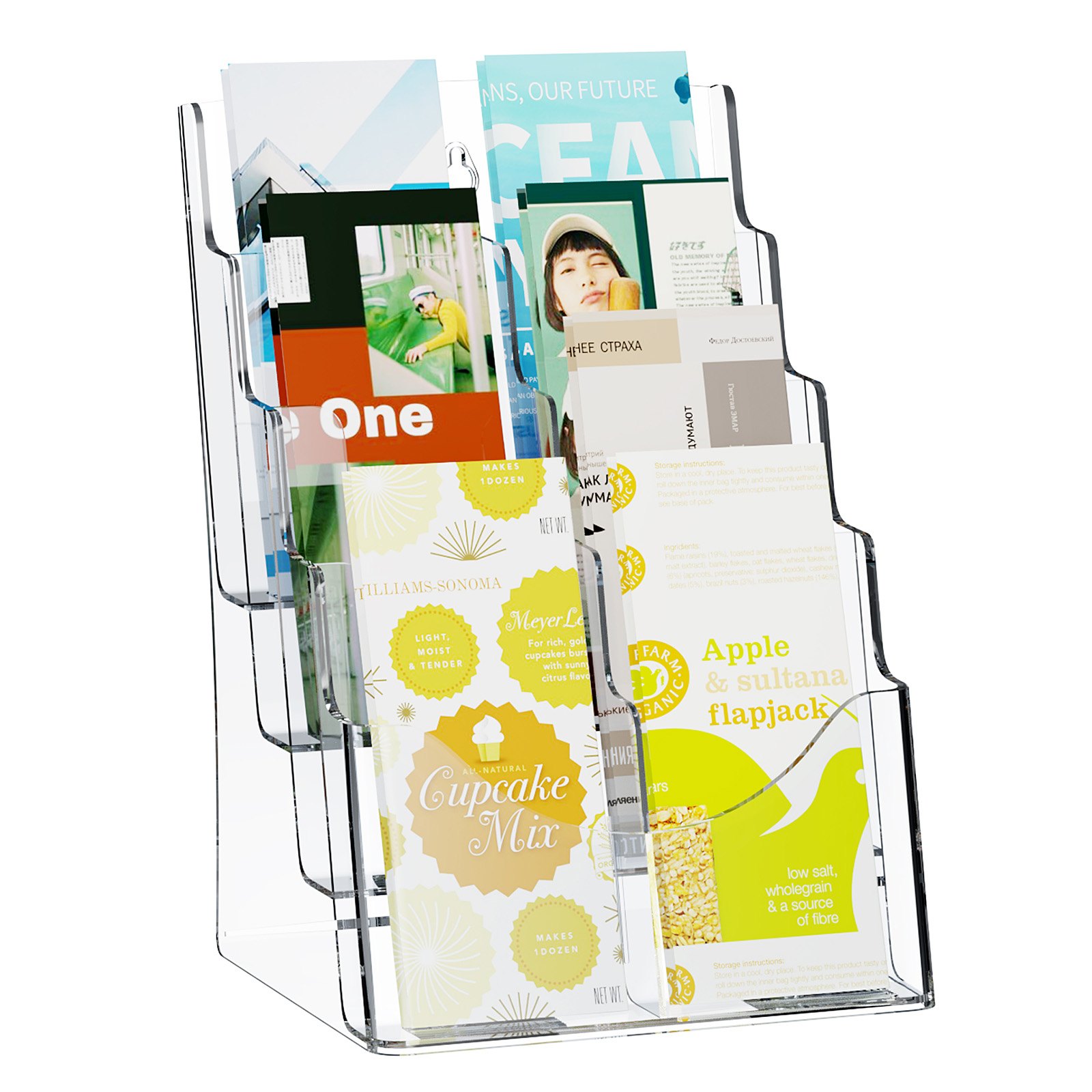 VEVOR Acrylic Brochure Holder/Sign Holder, 4-Tier Transparent Literature Stand, 223.52 x 279.4 mm, Display Stand with Removable Divider for Office Displays, Worktop, Wall Mount