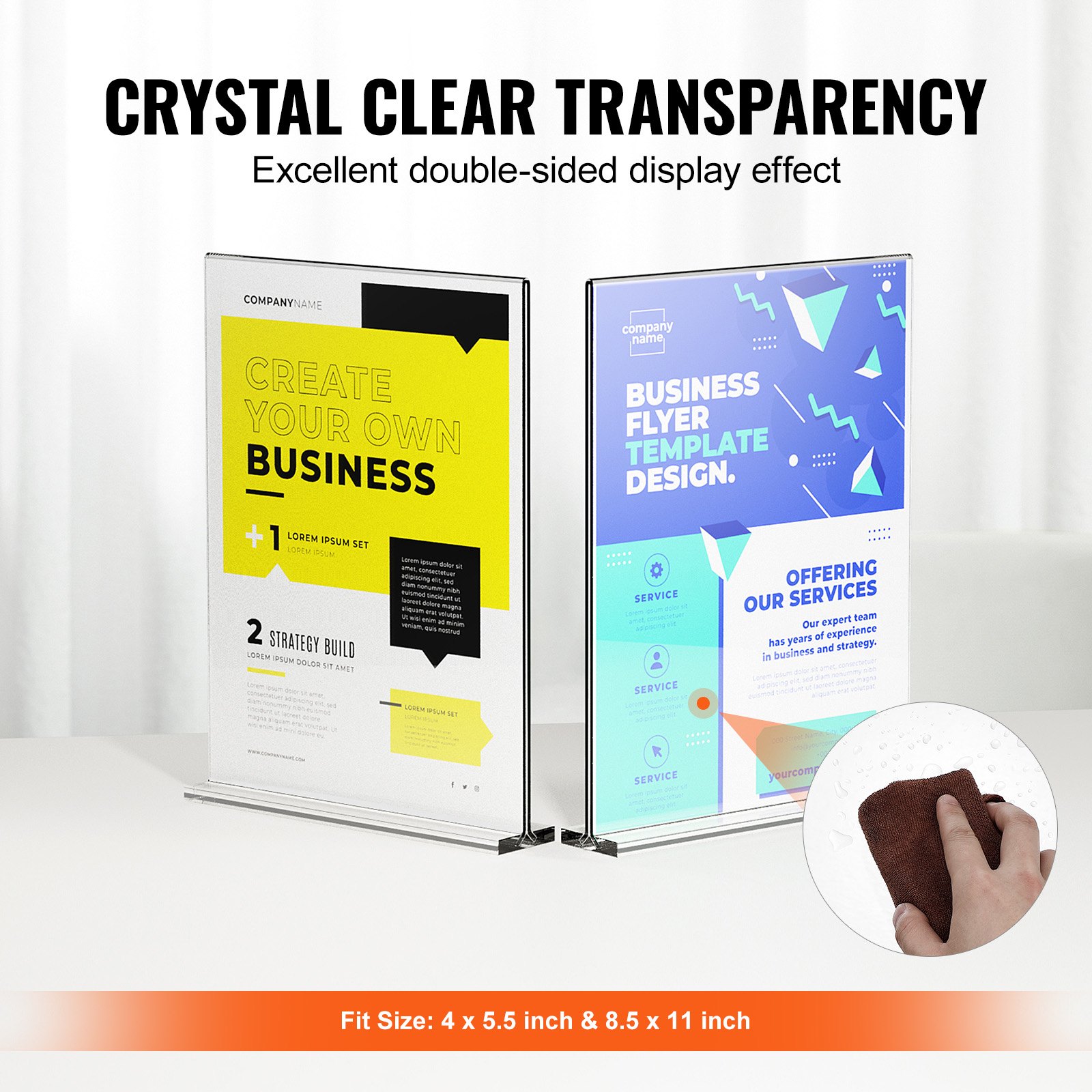 VEVOR Sign Holder Tabletop Display Stand, 6 pcs. 223.52 x 279.4 mm Brochure Holder, T-Shaped Double-Sided Display Sign Stand, Transparent Acrylic Menu Holder for Restaurant, Office, Wedding, Bar