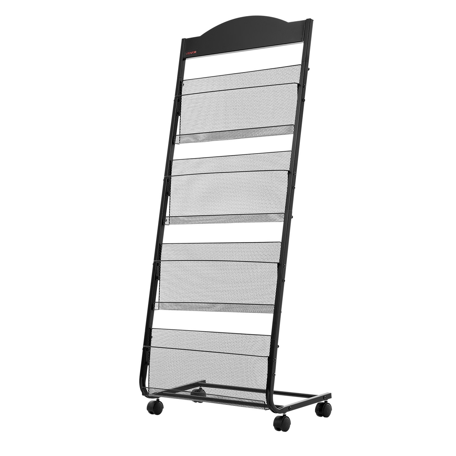 VEVOR Brochure Display Rack, 4-Tier Magazine Literature Display Stand with Wheels, Movable Floor Standing Magazine Rack, Heavy Duty Newspaper Catalog Holders for Shop Exhibitions Office Craft Fairs