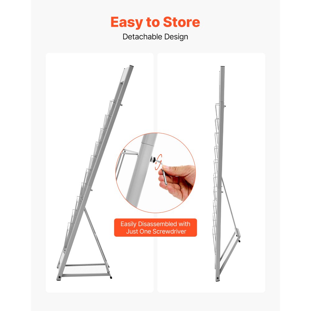 VEVOR Brochure Display Rack, 10 Pockets Magazine Literature Display Stand, Portable Floor Standing Magazine Rack, Metal Newspaper Catalog Holders for Shop, Exhibitions, Office, Trade Show, Silver
