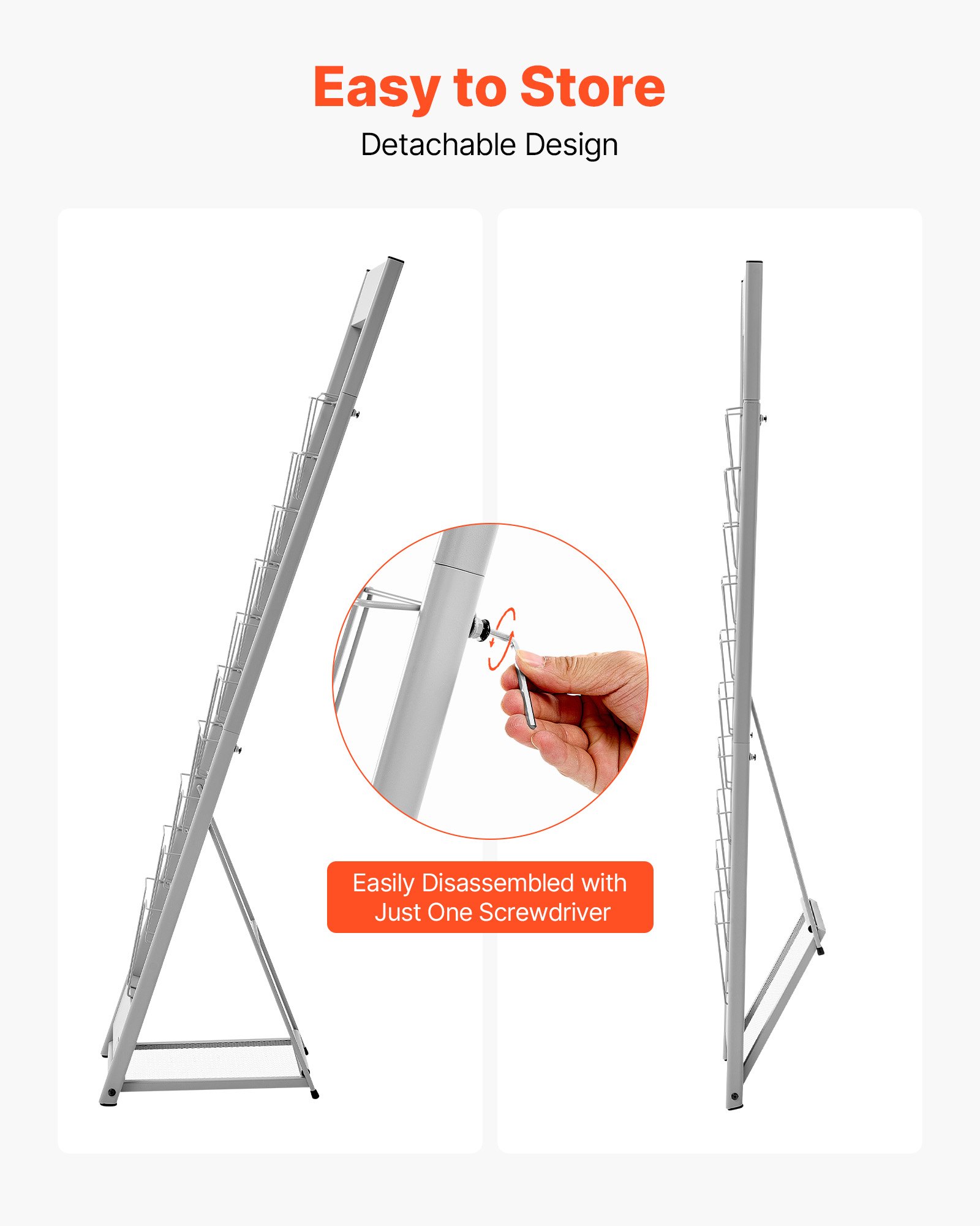 VEVOR Brochure Display Rack, 10 Pockets Magazine Literature Display Stand, Portable Floor Standing Magazine Rack, Metal Newspaper Catalog Holders for Shop, Exhibitions, Office, Trade Show, Silver