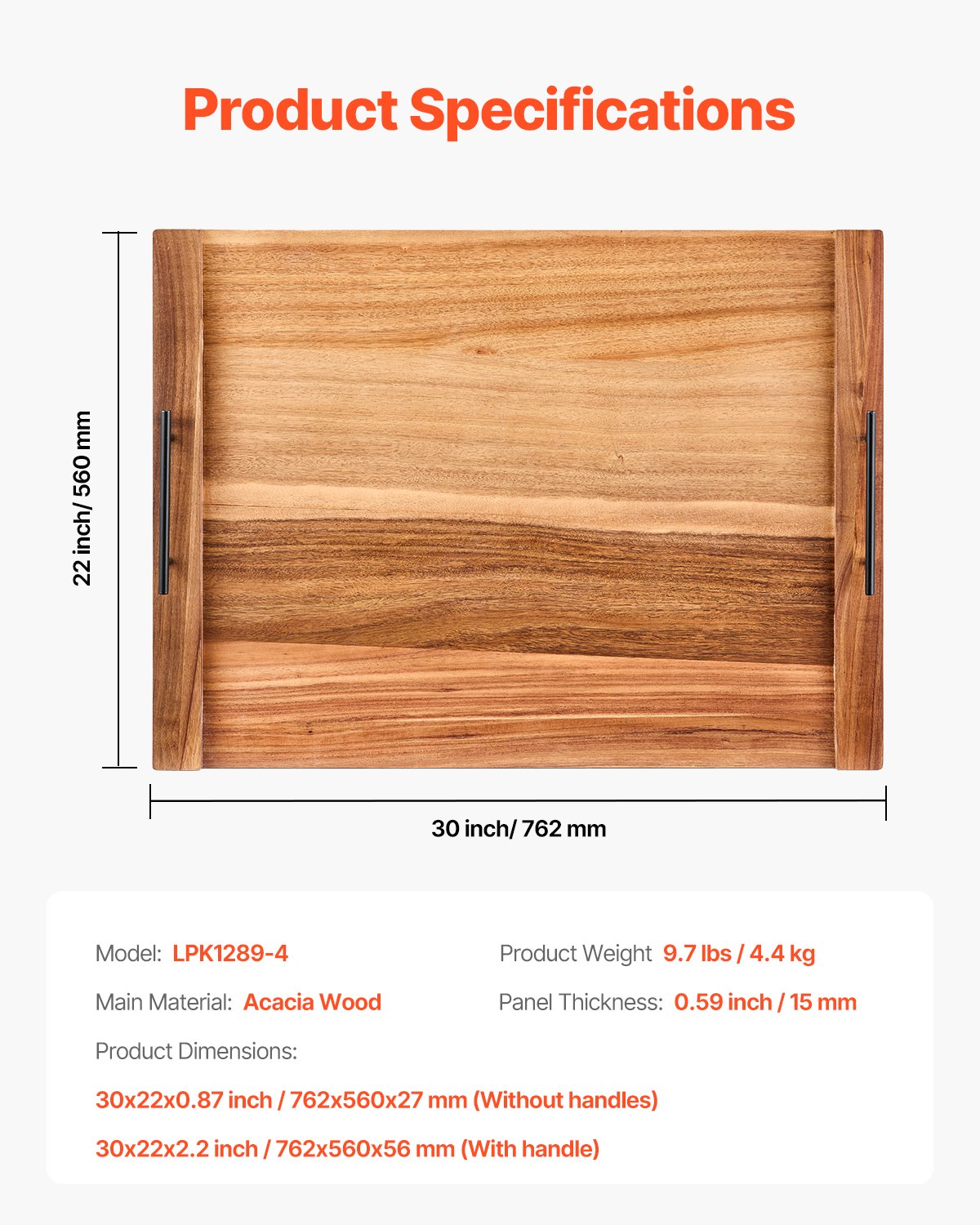 VEVOR Nudelbrett Herdabdeckung Herdabdeckplatten aus Akazienholz für Elektroherd & Gasherd, Herdplatten-Abdeckung für Arbeitsfläche & Tablett, Abdeckplatte mit Griffen (76,2 x 55,88 cm)