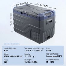 VEVOR Autokühlschrank, 12-Volt-Autokühlschrank, tragbarer 37-Liter-Einzelzonen-Gefrierschrank mit eingebautem Licht, -20 °C bis 20 °C, 12/24 V DC und 100–240 V AC-Kompressorkühler für Outdoor, Camping, Wohnmobil