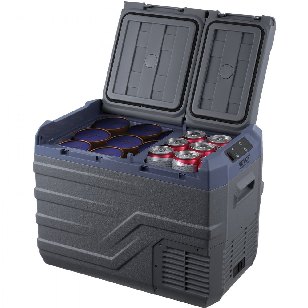 VEVOR Autokühlschrank, tragbarer 32 L Gefrierschrank mit zwei Zonen, 12 V Autokühlschrank, einstellbarer Bereich von -4℉ bis 68℉, 12/24 V DC und 100-240 V AC-Kompressorkühler für Camping, Wohnmobil
