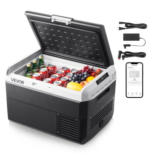 VEVOR Kompressor Kühlbox 50 L, Tragbarer Autokühlschrank mit Einstellbarer Temperatur & App-Steuerung, Kühlschrank 12/24 V DC und 100–240 V AC für Outdoor Camping Reisen und Wohnmobile