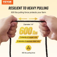 VEVOR Elektrozaundraht, 1000 Fuß, 305 m, tragbarer Polydraht, 1/4 Zoll Durchmesser, 2 Kupferlitzen für zuverlässige Leitfähigkeit und Rostbeständigkeit, Zaunseil für Pferde, Rinder, Vieh