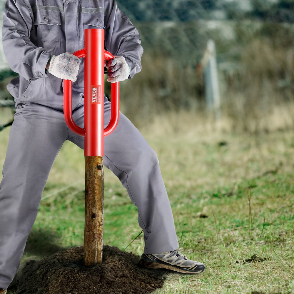 VEVOR Fence Post Driver with Handles, 10.4 cm Inner Diameter, T-Post Driver, 9.9 kg, Robust Carbon Steel Hand Post Driver, Hole Digger for Farm Fences for U-Channels, Signposts, Wooden Posts, Red