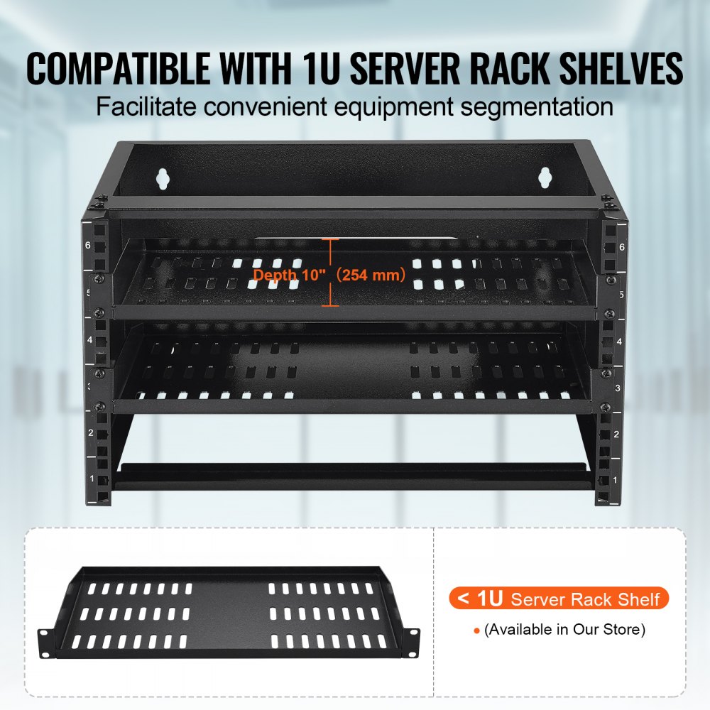 VEVOR 6U Netzwerk-Rack zur Wandmontage, 14 Zoll/355,6 mm Tiefe, 50 lbs/22,68 kg maximale Gewichtskapazität Server-Rack zur Wandmontage mit Käfigmuttern, 19 Zoll/482,6 mm für flache Server-IT-Geräte und Netzwerk-Switches
