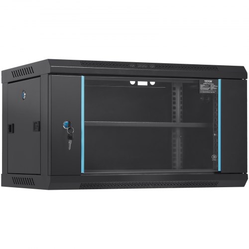 VEVOR 6U Netzwerk-Serverschrank zur Wandmontage, 15,5'' tief, Server-Rack-Schrankgehäuse, max. 200 lbs. Bodenmontierte Ladekapazität, mit abschließbaren Glastür-Seitenwänden, für IT-Geräte, A/V-Geräte