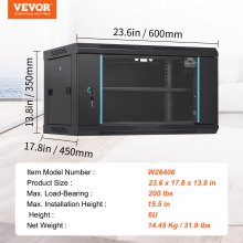 VEVOR 6U Netzwerk-Serverschrank zur Wandmontage, 15,5'' tief, Server-Rack-Schrankgehäuse, max. 200 lbs. Bodenmontierte Ladekapazität, mit abschließbaren Glastür-Seitenwänden, für IT-Geräte, A/V-Geräte