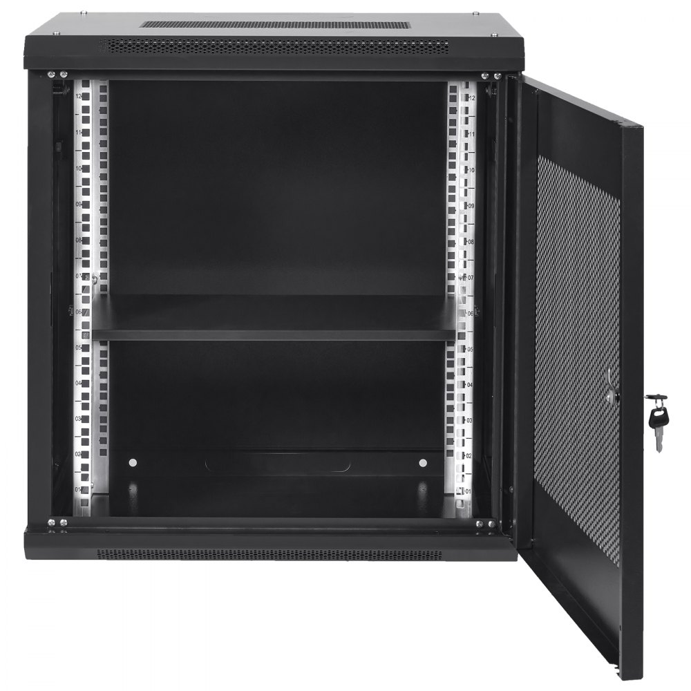 VEVOR 12U Netzwerk-Serverschrank zur Wandmontage, 14,8" tief, Server-Rack-Schrankgehäuse, max. 90kg/200 lbs. Bodenmontierte Ladekapazität, mit abschließbaren Türseitenwänden, für IT-Geräte, A/V-Geräte