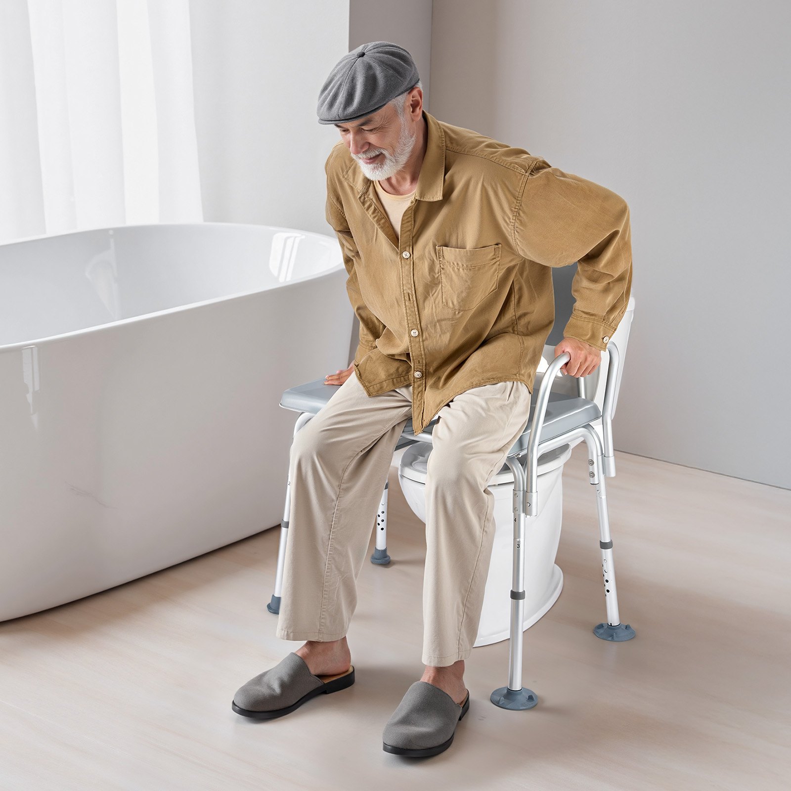 VEVOR Nachttoilettenstuhl 227 kg belastbar, Toilettensitzerhöhung mit gepolsterter Sitzfläche & Rückenlehne, abnehmbarer 5 L Eimer, höhenverstellbarer Toilettenstuhl für Senior Erwachsene