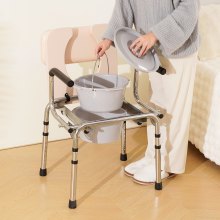 VEVOR Toilettenstuhl, Nachtstuhl mit Gepolstertem Sitz, Herunterklappbaren Armlehnen, 7-stufig Höhenverstellbar 490-640 mm, Abnehmbarer Eimer, 158,8 kg Belastbar, Tragbare Toilette für Erwachsene