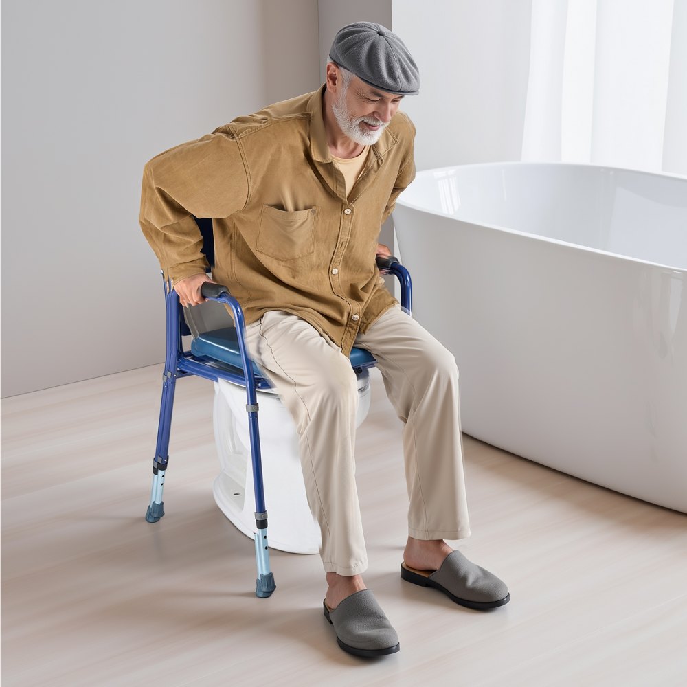 VEVOR Nachttoilettenstuhl 181 kg belastbar, Toilettensitzerhöhung mit gepolsterter Sitzfläche & Rückenlehne, abnehmbarer 5 L Eimer, höhenverstellbarer Toilettenstuhl (815-915 mm) für Erwachsene