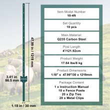 VEVOR 10er-Set Zaunpfosten 121,92cm Weidezaunpfahl Zaunpfahl Metallzaunpfosten