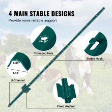 VEVOR 5 Fuß Zaunpfosten, 10er-Pack T-Pfosten Hochleistungs-Zaunpfosten aus Metall, stabile Zaunpfähle aus Stahl für Gartenhof, Rasen, Bauernhöfe und Maschendrahtzäune im Freien, grün