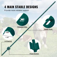 VEVOR 7 Fuß Zaunpfosten, 10er-Pack T-Pfosten Hochleistungs-Zaunpfosten aus Metall, stabile Zaunpfähle aus Stahl für Gartenhof, Rasen, Bauernhöfe und Maschendrahtzäune im Freien, grün