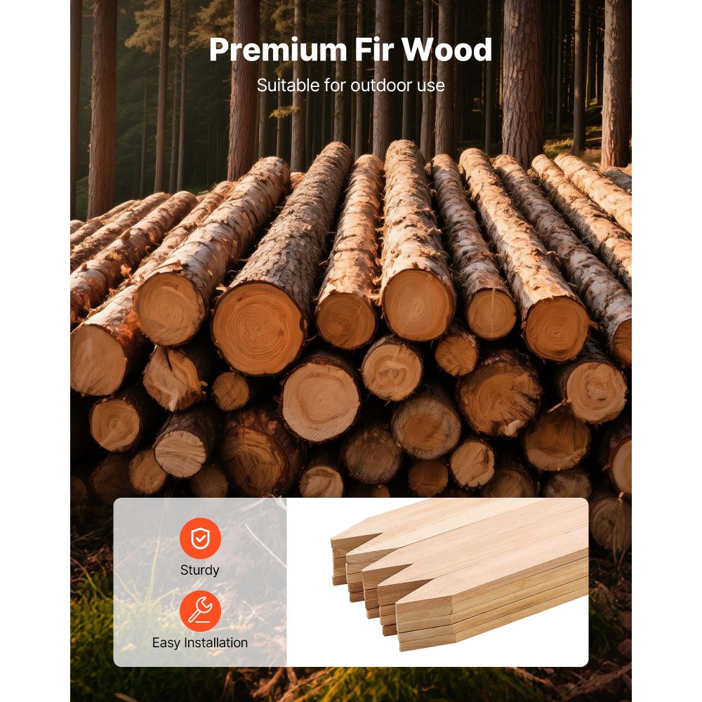 VEVOR Holzpfähle, 25 Stk. 12,7x38,1x914,4 mm Holzpflöcke, Holzpfosten mit scharfer Spitze, Zaunpfähle aus Tannenholz, Wegweiser für Schlammzäune, Hinterhofbegrenzungen, Grundlinien