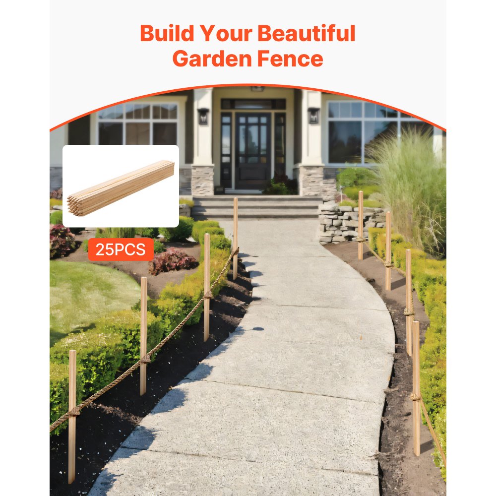 VEVOR Holzpfähle, 25 Stk. 19,05x19,05x914,4 mm Holzpflöcke, Holzpfosten mit scharfer Spitze, Zaunpfähle aus Tannenholz, Wegweiser für Schlammzäune, Hinterhofbegrenzungen, Grundlinien