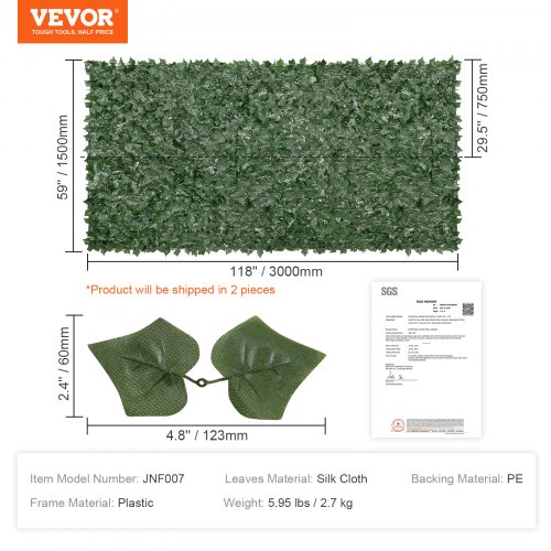 VEVOR Knstliche Hecke 150 x 300 cm Efeu Blatt Sichtschutz  Seidenstoff-Bltter PE-Trger Kunststoff-Rahmenmaterial Sichtschutzgitter  mit Blttern Pflanzenwand Zaun Ideal fr Garten Terrasse Balkon | VEVOR DE