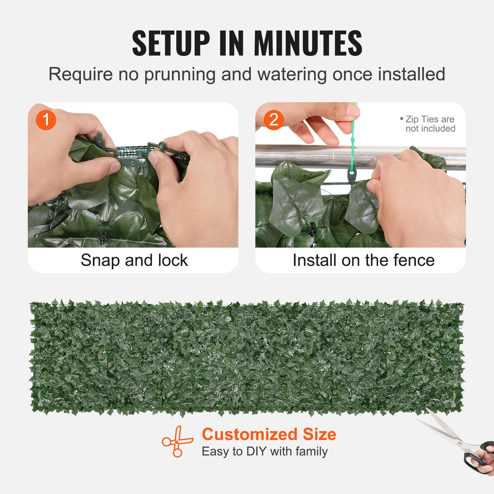 VEVOR Sichtschutzzaun 990x4010mm künstlicher grüner Sichtschutz Efeuzaun mit Netzgeweberückseite und verstärkter Verbindung, künstliche Hecken mit Weinblättern als Dekoration für Garten Hof Balkon