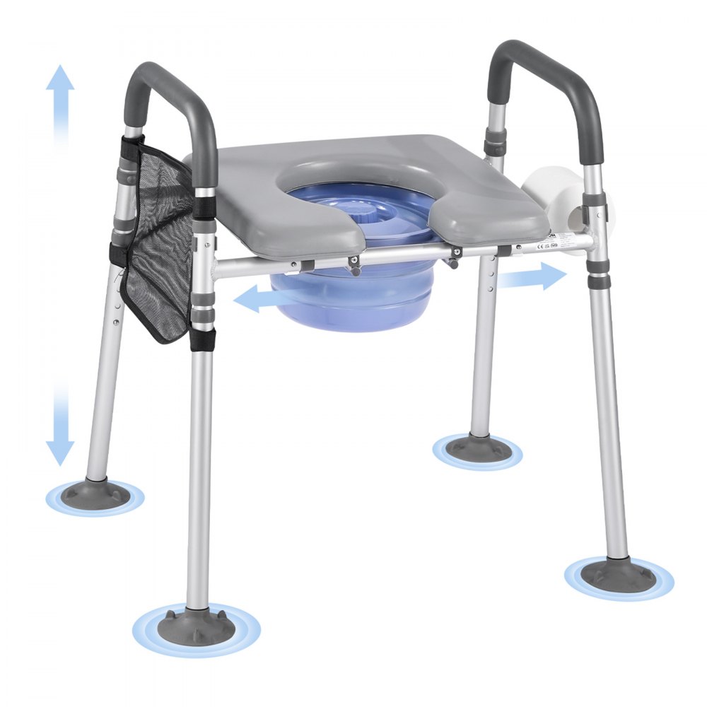 VEVOR Nachttoilettenstuhl 227 kg belastbar, Toilettensitzerhöhung mit gepolsterter Sitzfläche & Rückenlehne, abnehmbarer 5 L Eimer, höhenverstellbarer Toilettenstuhl für Senior Erwachsene