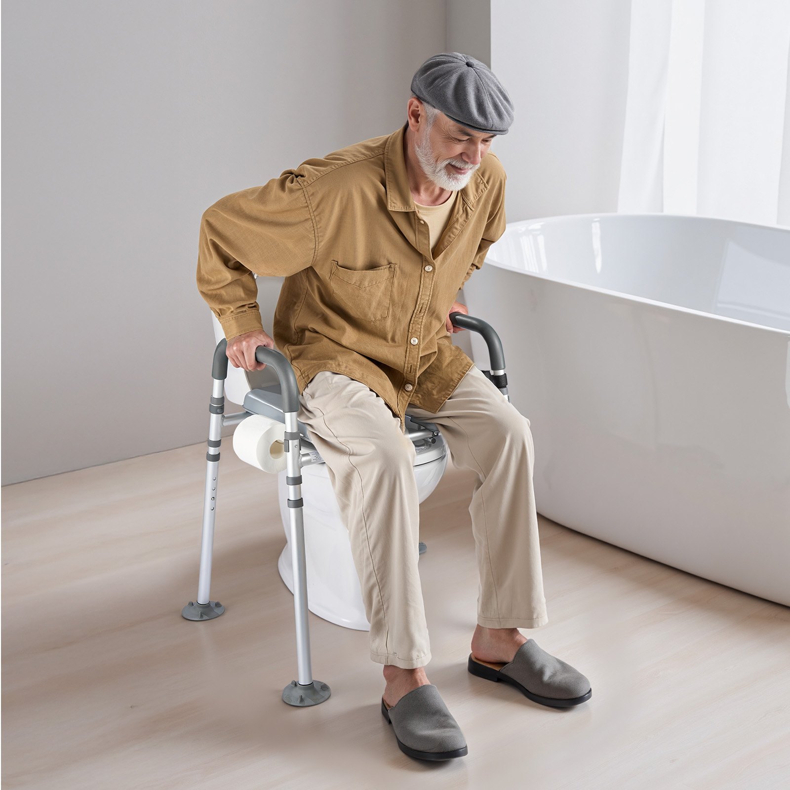 VEVOR Nachttoilettenstuhl 227 kg belastbar, Toilettensitzerhöhung mit gepolsterter Sitzfläche & Rückenlehne, abnehmbarer 5 L Eimer, höhenverstellbarer Toilettenstuhl für Senior Erwachsene