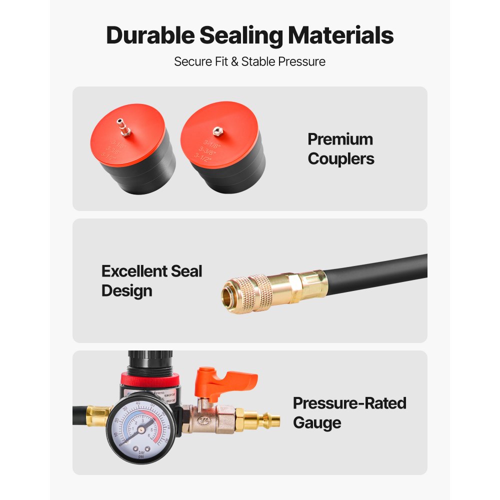 VEVOR  Turbo Ladedruck Lecktester Set 0–80 PSI Prüfset für Turbo System Leckagen mit 4 Paar Gestuften Adaptern 1-3/8 bis 3-1/2 Zoll inkl Luftanschlüssen zur Ladeluftkühler und Ansaugrohr Prüfung