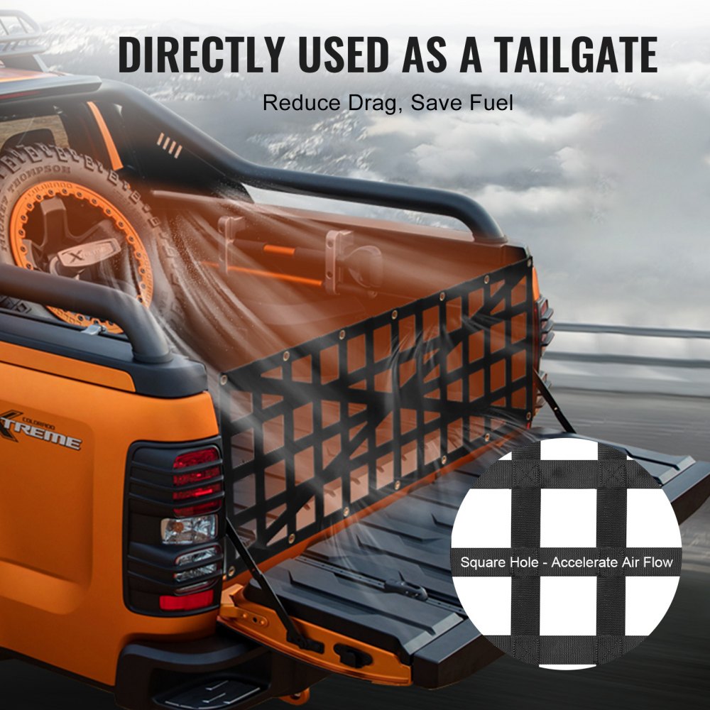 VEVOR tailgate net, 137 x 46 cm, truck cargo net with 4 adjustable telescopic straps, cross-reinforced design, extendable and durable, cargo net suitable for pickup trucks, trucks, trailers, Jeeps, SUVs