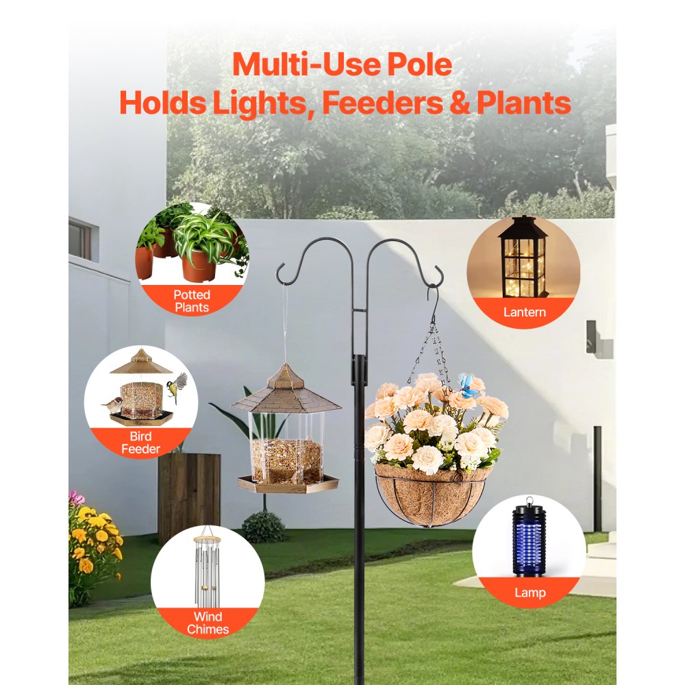 VEVOR Schäferhaken 8er-Pack, Hirtenhaken 195 cm, Garten Doppelhaken Laternenstab, 1,9 cm dicke Gartenhaken zum Aufhängen von Kolibri-Futterspendern, Pflanzenkörben, Solarlaternen, Windspielen