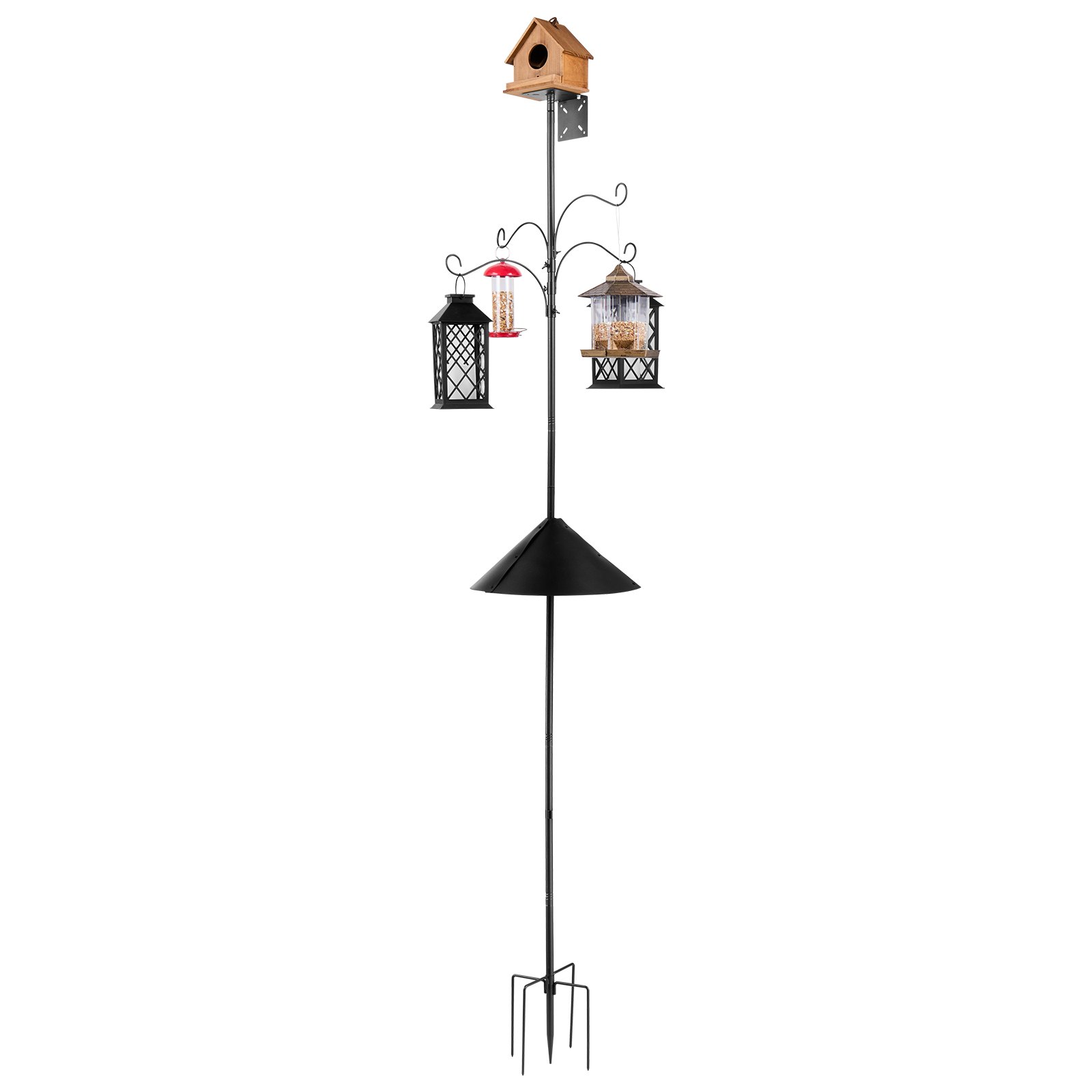 VEVOR Vogelfütterungsstation Stange mit 4 Haken, 237 cm Wildvogelfutter Spender Hängeset, Fütterungsstation mit Eichhörnchenschutz, Ständer für Vogel Futterstation zum Aufhängen