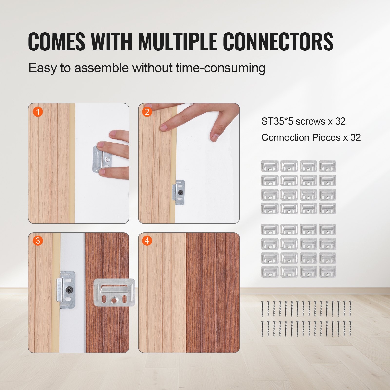 VEVOR Akustikpaneele, Akustikplatten, 2450 x 166mm, WPC-Akzent-Holzwandpaneele für moderne Innenwände, Wandpaneele in Holzoptik für stilvolles Dekor & Geräuschreduzierung, Eschenholz, 8er-Set