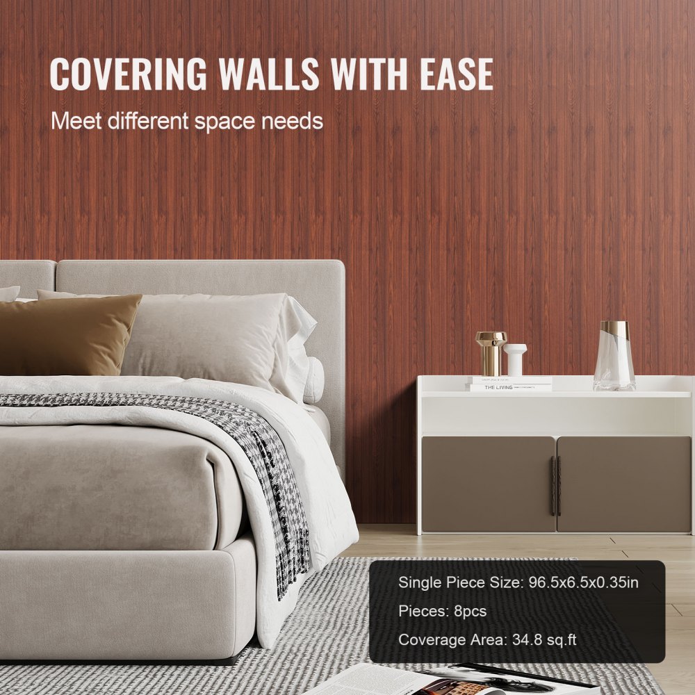 VEVOR Acoustic Panels, Set of 8, Acoustic Panels, 2450 x 166 mm, WPC Accent Wall Panels made of Wood for Modern Interior Walls, Wood-Look Wall Panels for Stylish Decor and Noise Reduction, Black Walnut