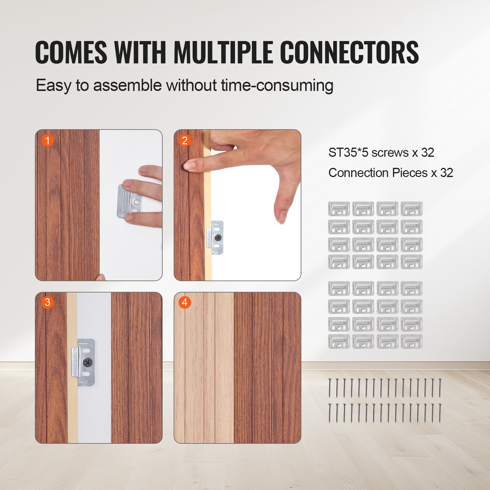 VEVOR Acoustic Panels, Set of 8, Acoustic Panels, 2450 x 166 mm, WPC Accent Wall Panels made of Wood for Modern Interior Walls, Wood-Look Wall Panels for Stylish Decor and Noise Reduction, Black Walnut